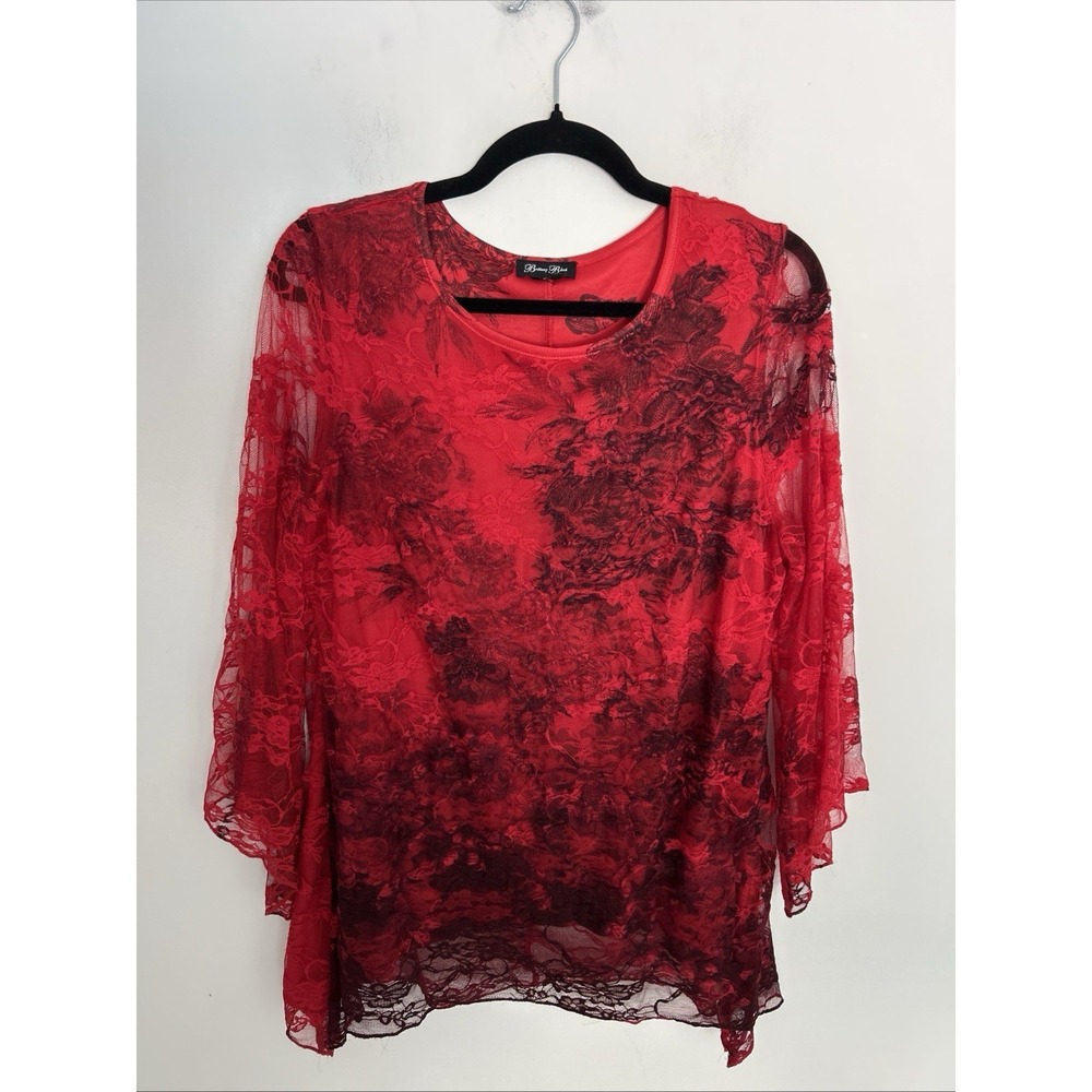 Vintage Britney SZ‎ Medium Black Red Lace Witchy Gothic Blouse